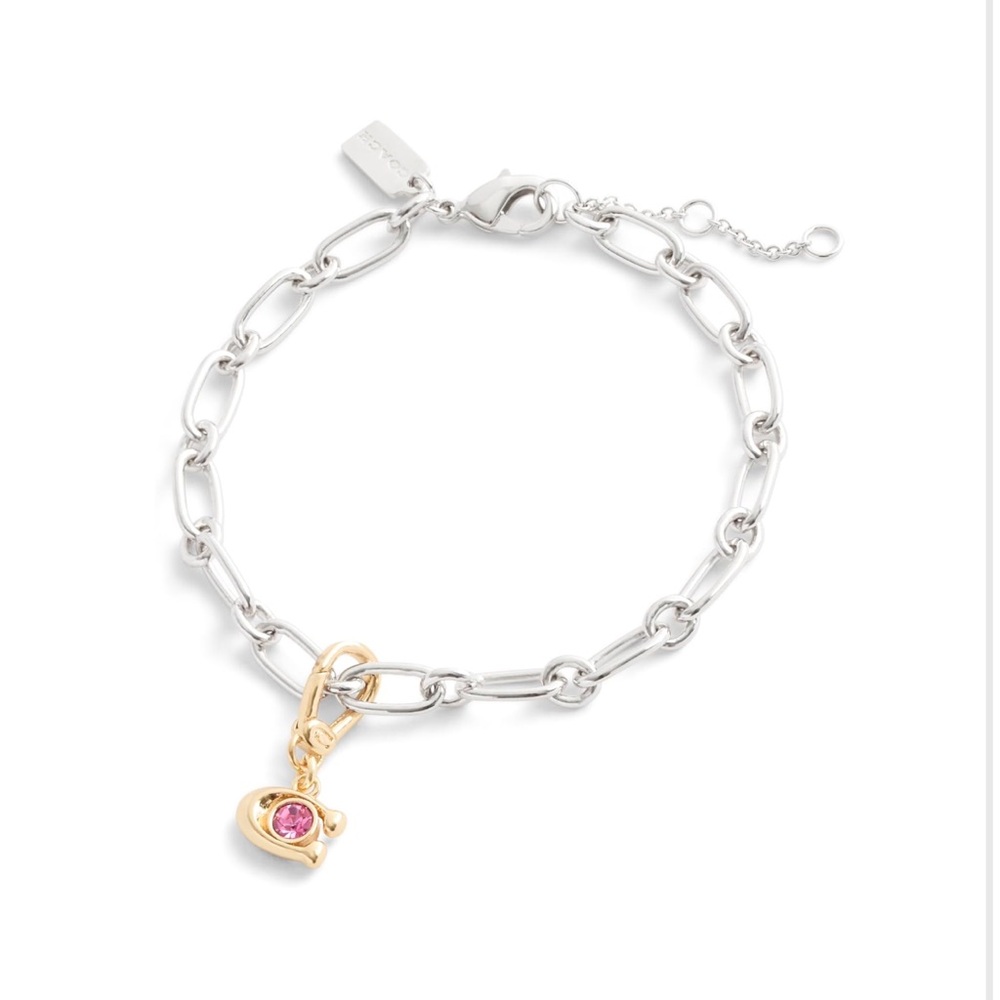 Coach Gold Keychain, Jewelry, Bag Charm with Pink Crystal Accent - New - Picture 6 of 6